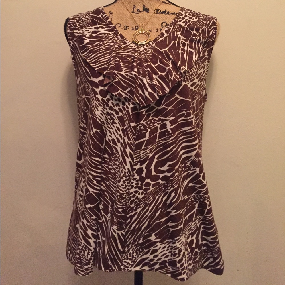Rafaella Women's Brown Animal Print Sleeveless Blouse -L
